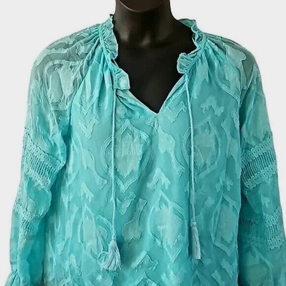 Belle by Kim Gravel Burnout Blouse - Cabana Blue, Size XL (NWOT) - Picture 3 of 7